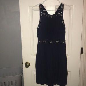 Short Navy Dress with Beading Detail